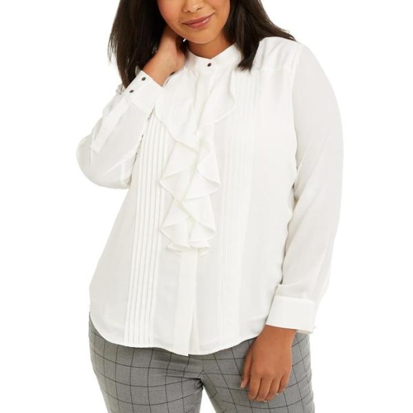Women s Plus Size Pleated Ruffled Blouse by Calvin Klein Supply