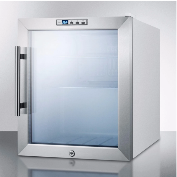 Summit 17 Inch Wide 1.7 Cu. Ft. Commercial Compact Refrigerator with Stainless Steel Trimmed Glass Door 1276AH For Discount